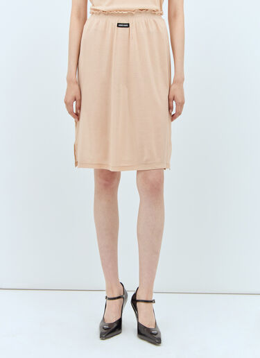 Miu Miu Logo Patch Jersey Skirt Beige miu0258005