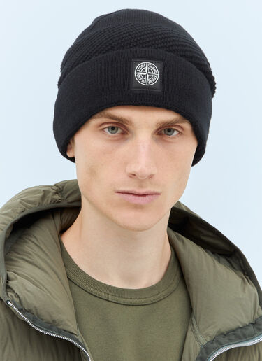 Stone Island Logo Patch Beanie Hat Black sto0158064