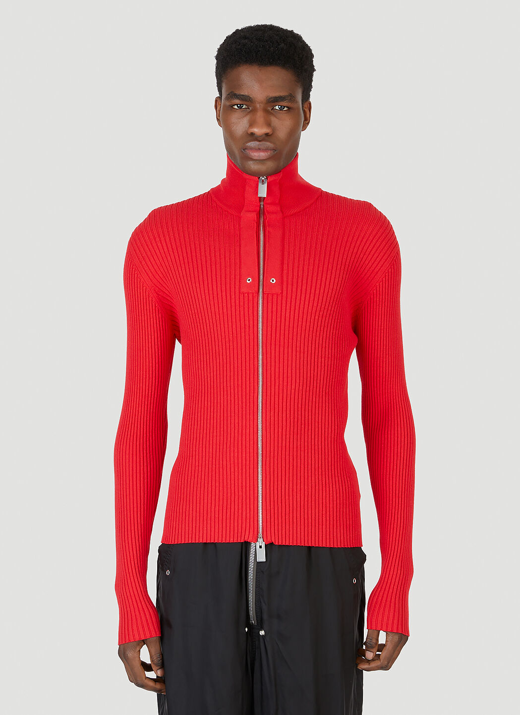 1017 ALYX 9SM Men's Ribbed Knit Zip Sweater in Red | LN-CC®