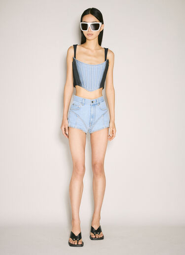 Mugler Bi-Material Denim Shorts Blue mug0255017