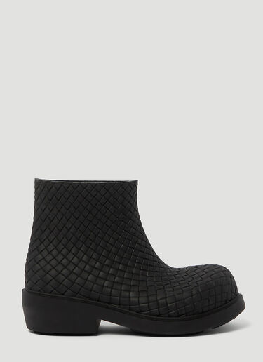 Bottega Veneta Fireman Intreccio Rubber Anke Boot Black bov0254011