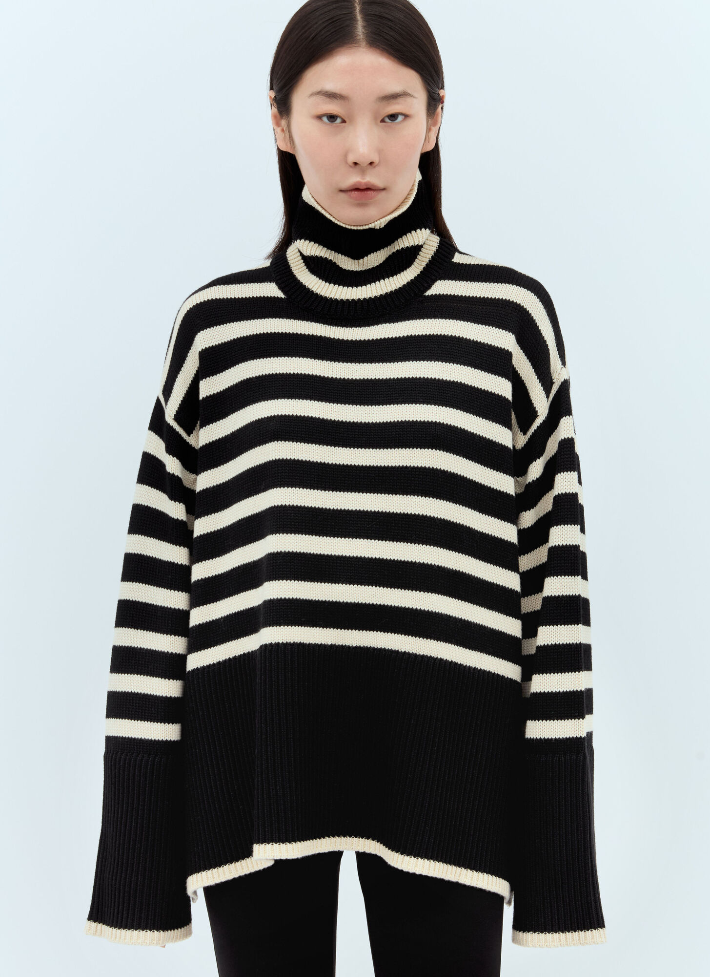 Shop Totême Signature Stripe Roll Neck Sweater In Black