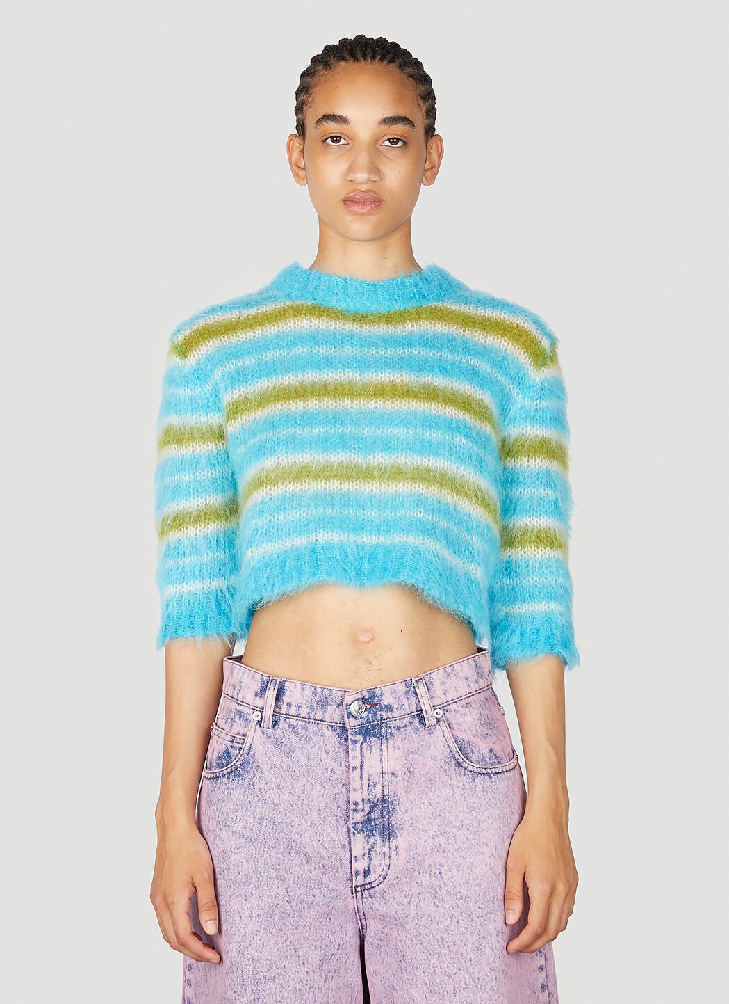 Marni Striped Mohair Crop Sweater Black mni0257019