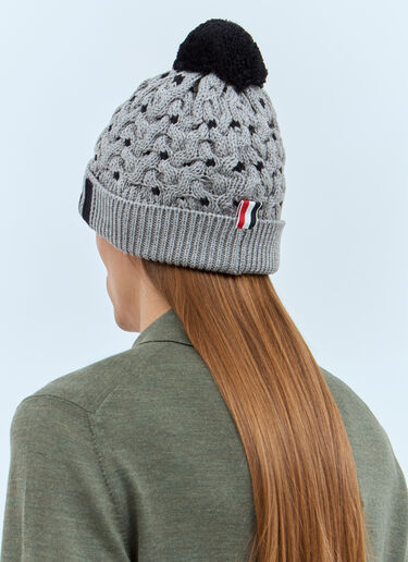 Thom Browne Four-Bar Cable Knit Beanie Hat Grey thb0157011