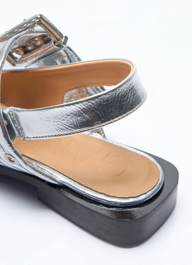 GANNI Feminine Buckle Ballerina Flats Silver gan0257039