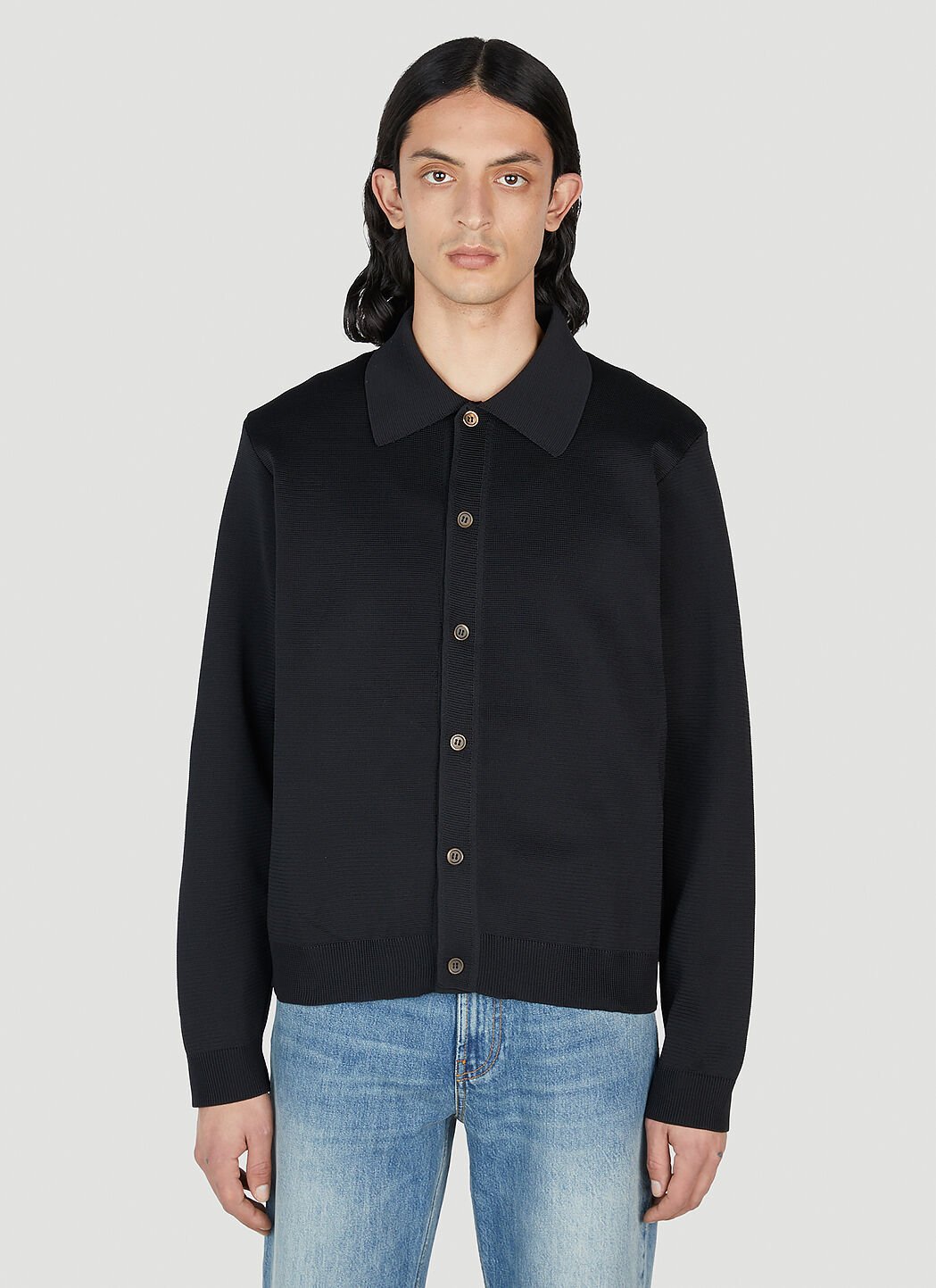 Our Legacy Evening Polo-collar Cardigan In Black | ModeSens