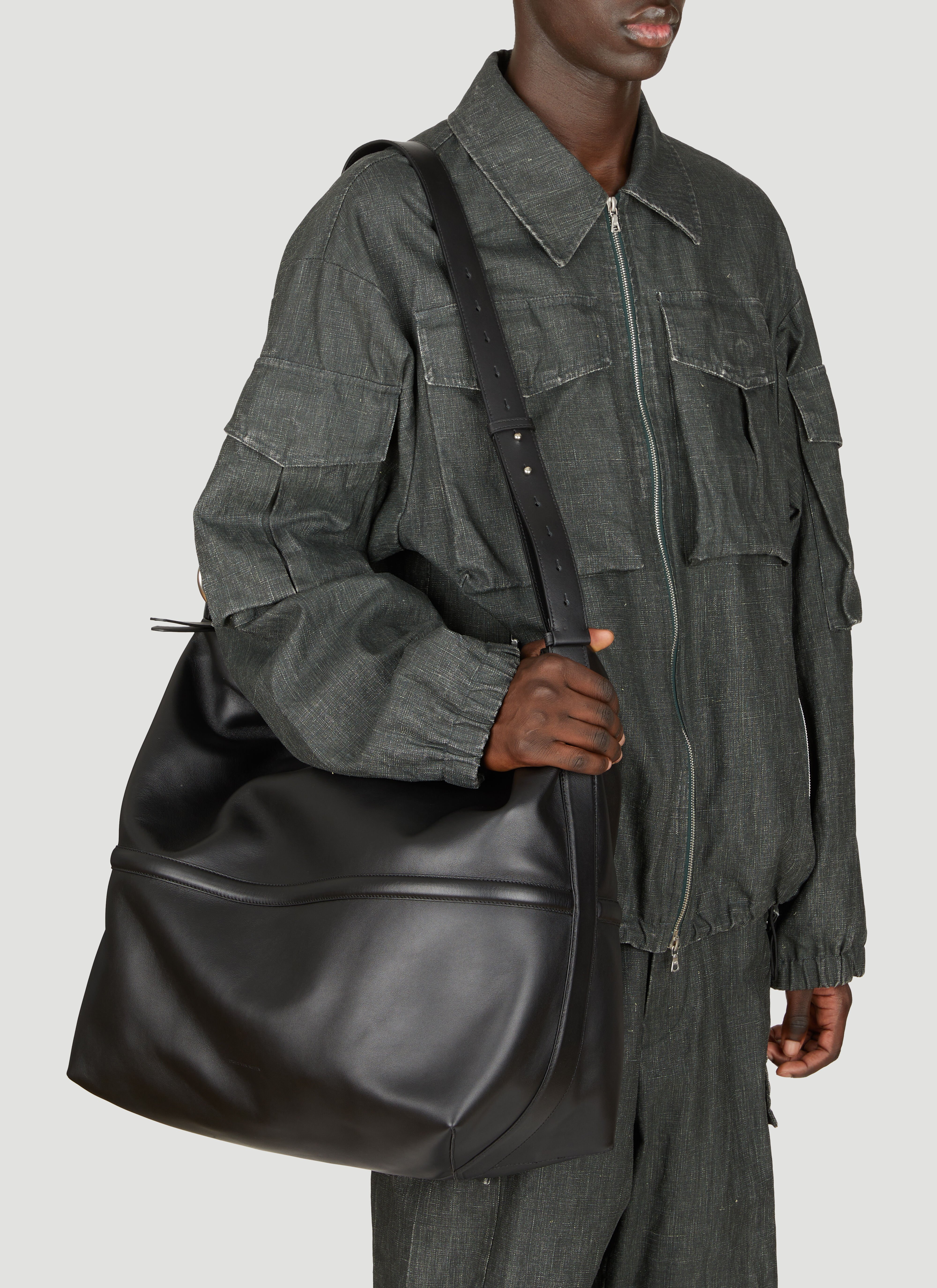 Dries Van Noten Leather Crossbody Bag Grey dvn0156010