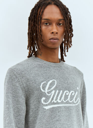 Gucci Logo Jacquard Wool Sweater Grey guc0157025