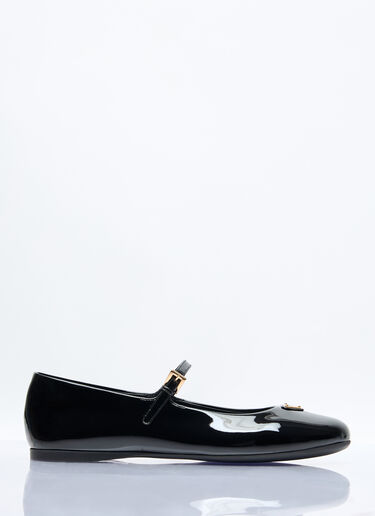 Prada Logo Plaque Patent Ballerina Flats Black pra0258025