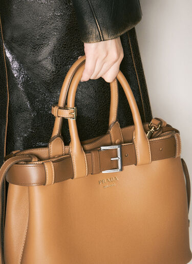 Prada Buckle Medium Leather Handbag Camel pra0256061