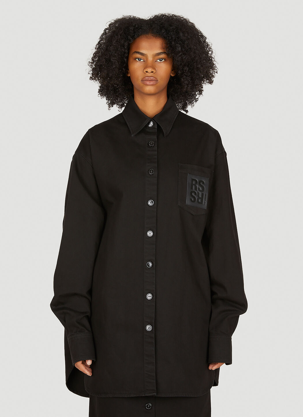Raf Simons Logo Patch Denim Shirt in Black | LN-CC