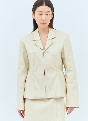 GANNI Herringbone Canvas Blazer Beige gan0257024