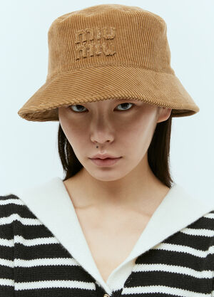 Miu Miu Embossed Logo Velvet Bucket Hat Beige miu0257013