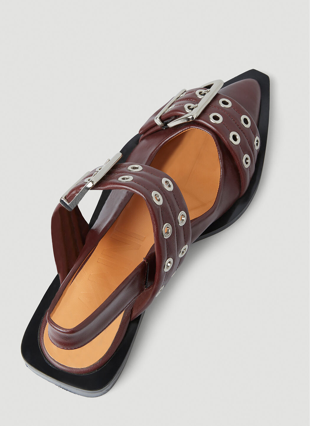 GANNI Wide Buckle Ballerina Flats in Burgundy | LN-CC®