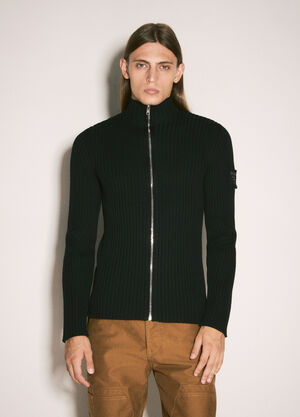 Prada RIbbed Wool Zip-Up Cardigan Black pra0258019