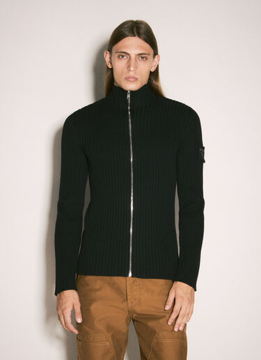 Prada RIbbed Wool Zip-Up Cardigan Black pra0158011