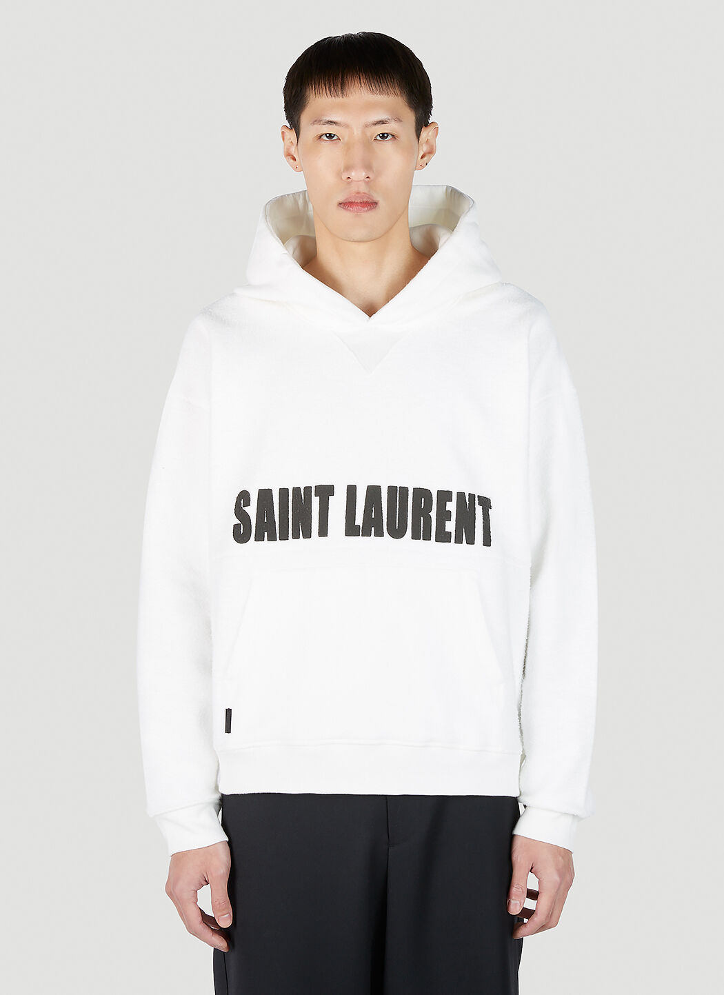 Saint Laurent Logo Print Hooded Sweatshirt in White | LN-CC®