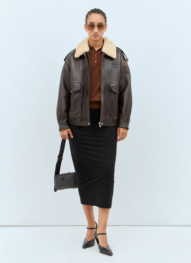 Miu Miu Padded Leather Jacket Brown miu0258007