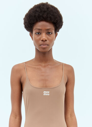 Miu Miu Logo Applique Stretch-Jersey Dress Brown miu0257007