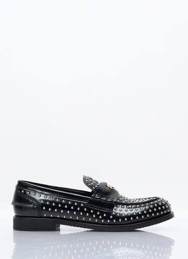 Miu Miu Studded Leather Loafers Black miu0257015