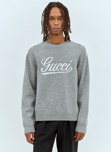 Gucci Logo Jacquard Wool Sweater Grey guc0157025