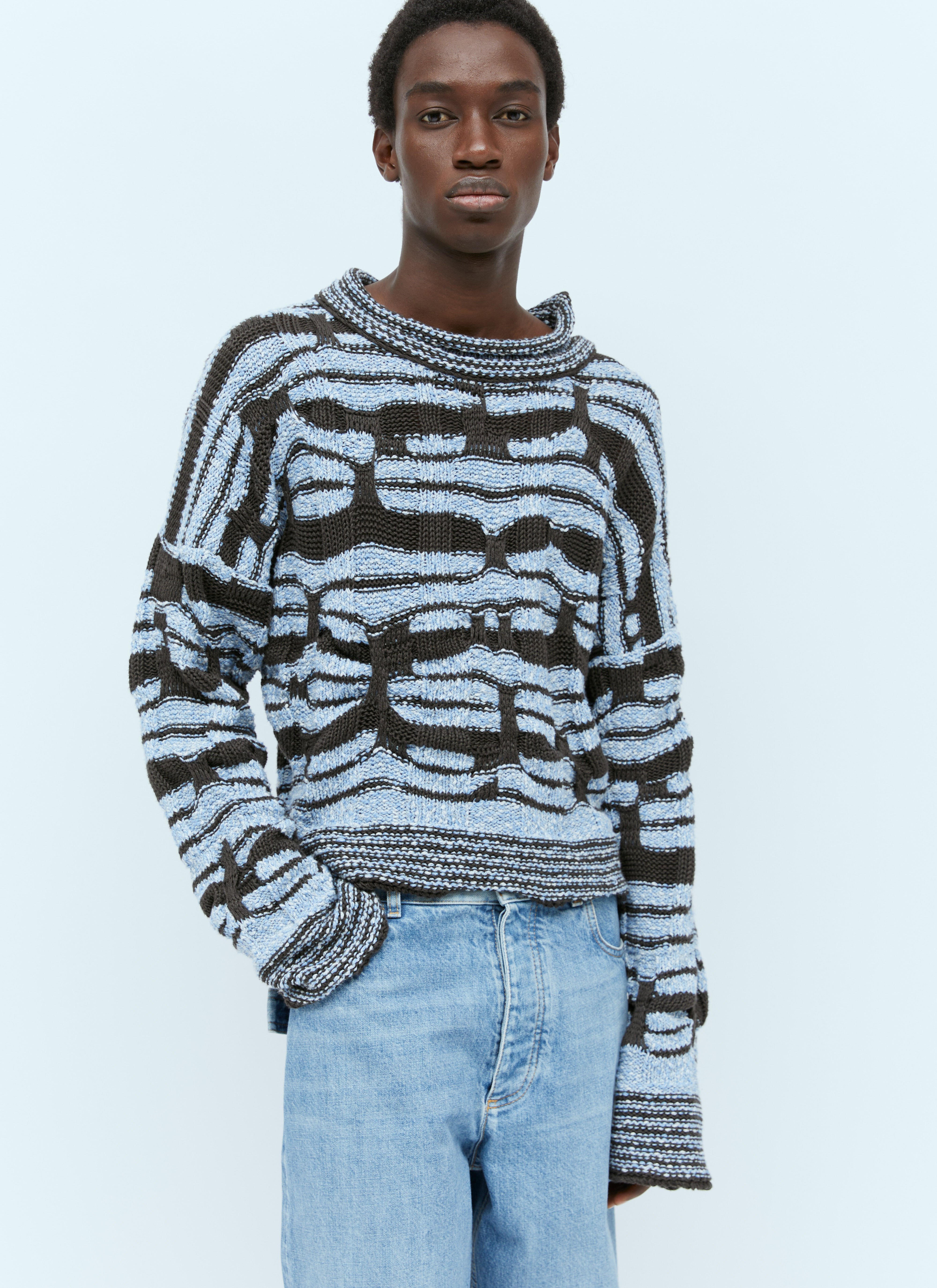 Patta Distorted Stripe Cotton Sweater Grey pat0156006