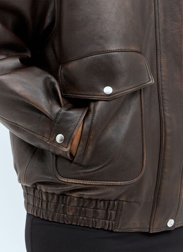 Miu Miu Padded Leather Jacket Brown miu0258007