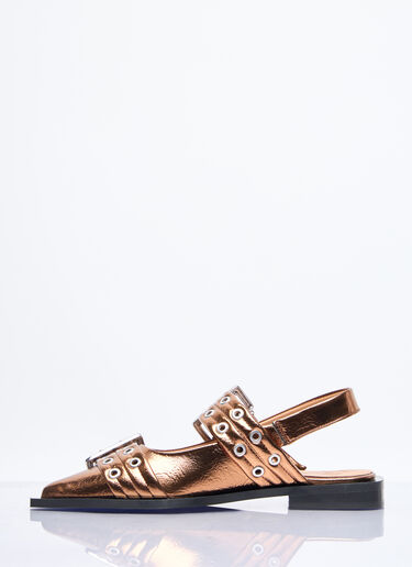 Ganni Feminine Buckle Ballerina Flats Gold gan0258052