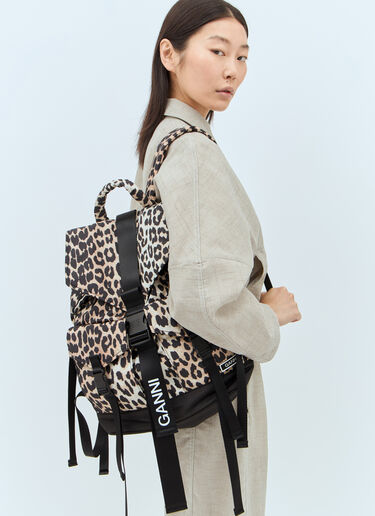 GANNI Leopard Tech Backpack Beige gan0257055