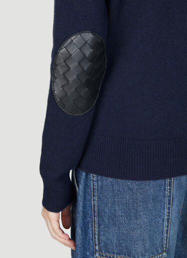Bottega Veneta 가죽 팔꿈치 캐시미어 스웨터 네이비 bov0255011