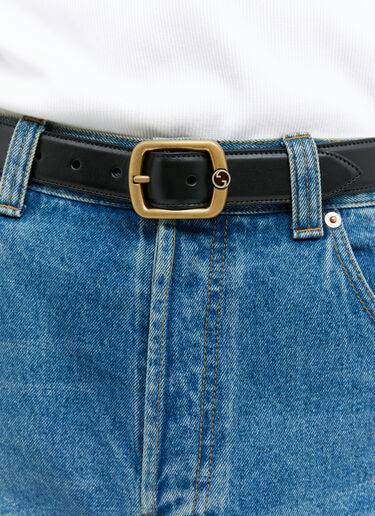 Grained-leather belt with logo-engraved buckle