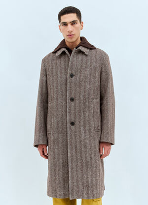 Dries Van Noten Rank Herringbone Coat Dark Brown dvn0158018