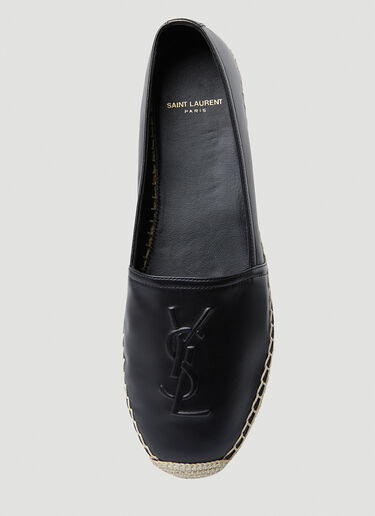 Black Embossed-logo leather espadrilles, Saint Laurent