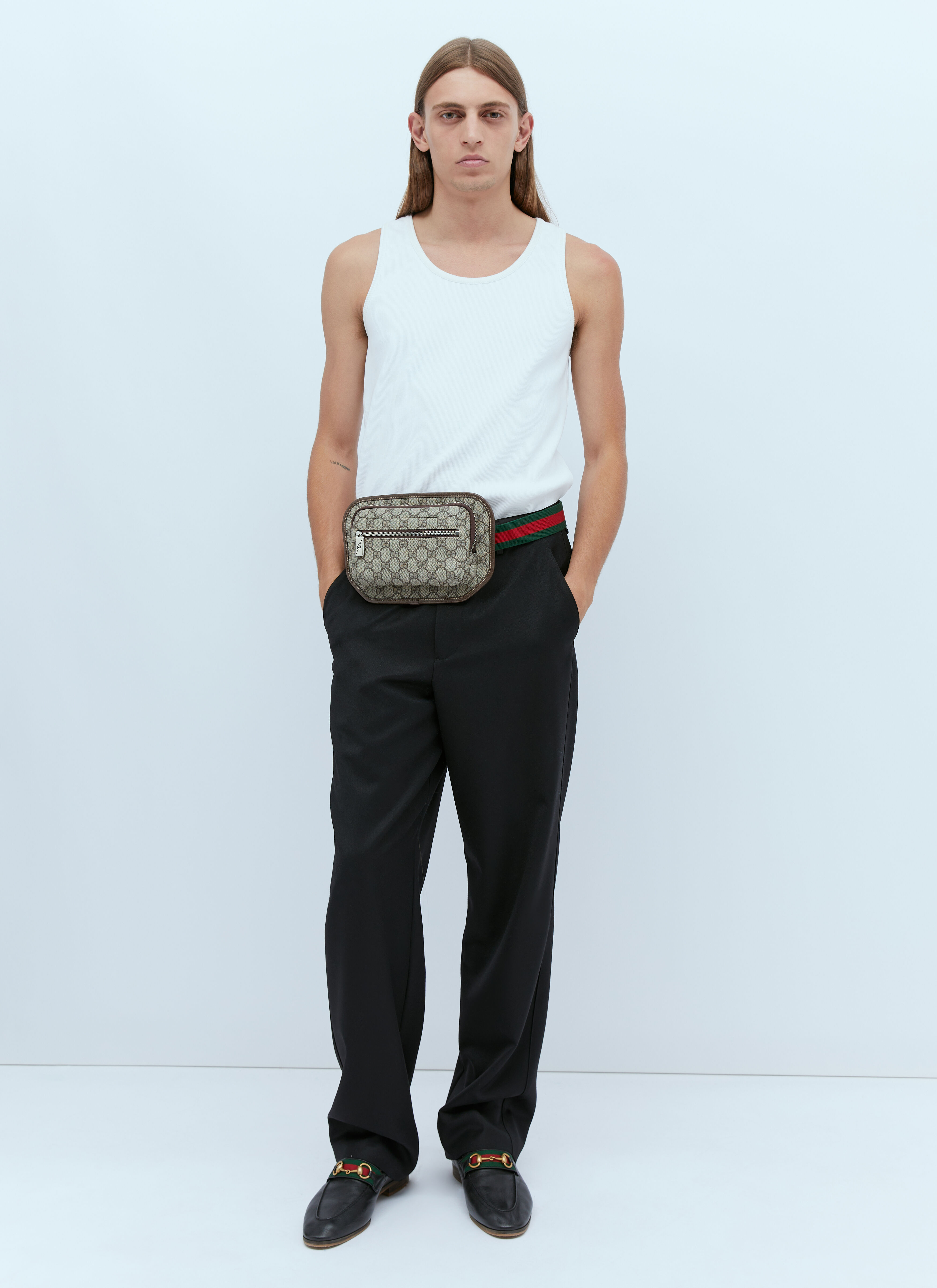 Gucci Techno Web Stripe Black Canvas Leather Trim Waist Belt Bag – Queen  Bee of Beverly Hills