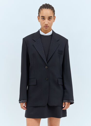 Miu Miu Logo Patch Pinstripe Blazer Blue miu0258015