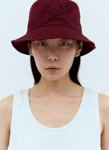 Gucci Logo Embroidery Bucket Hat Burgundy guc0257070