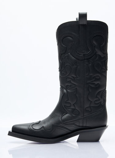 GANNI Mid Shaft Embroidered Western Boots Black gan0257040