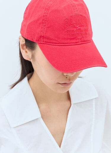 GANNI Logo Embroidery Baseball Cap Red gan0257061