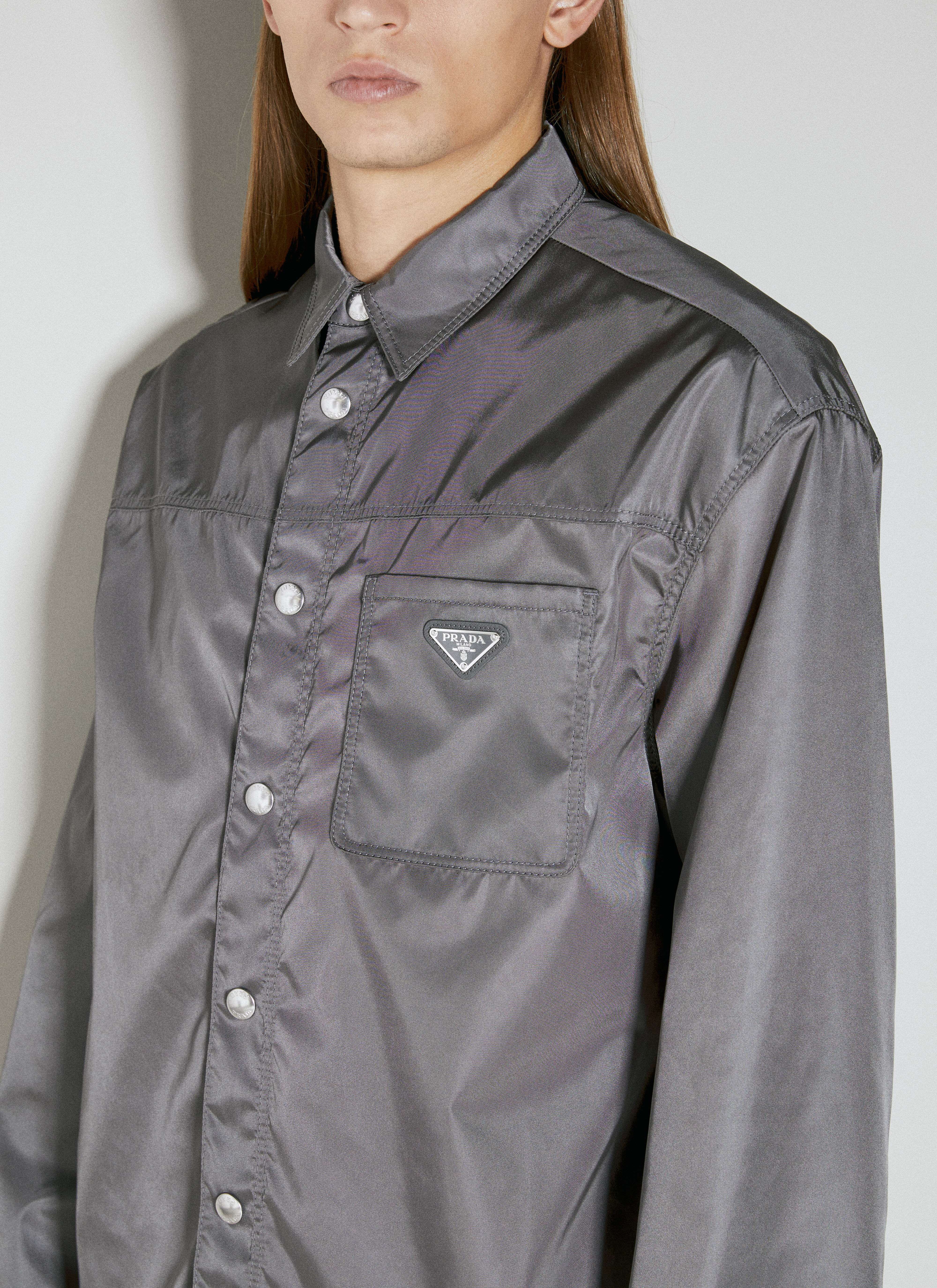 Prada Re-Nylon Triangle Plaque Shirt in Grey | LN-CC®