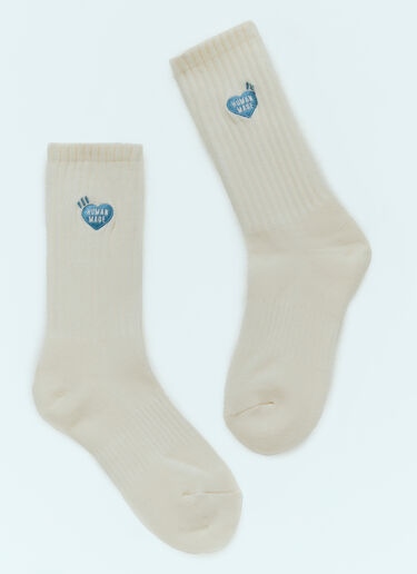 Human Made Men's Logo Embroidery Pile Socks in White