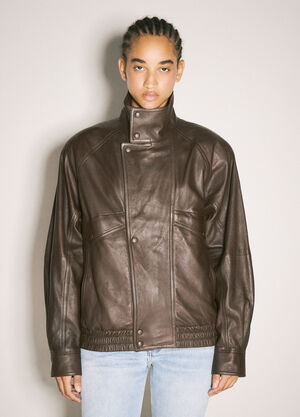 Saint Laurent Bomber Leather Jacket Brown sla0257006