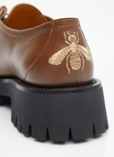 Gucci Bee Leather Lace-Up Shoes Brown guc0255063