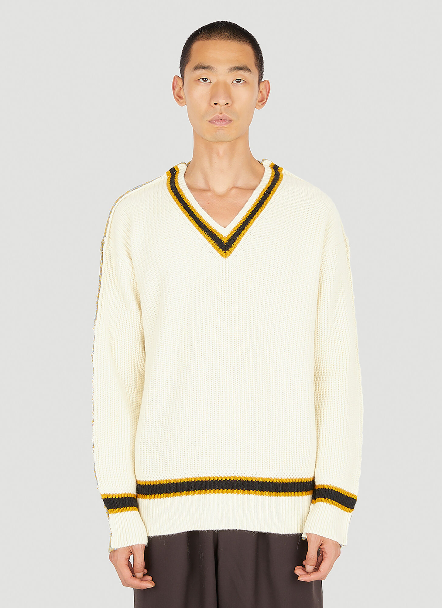 Shop Marni Contrast Knit Sweater In Cream