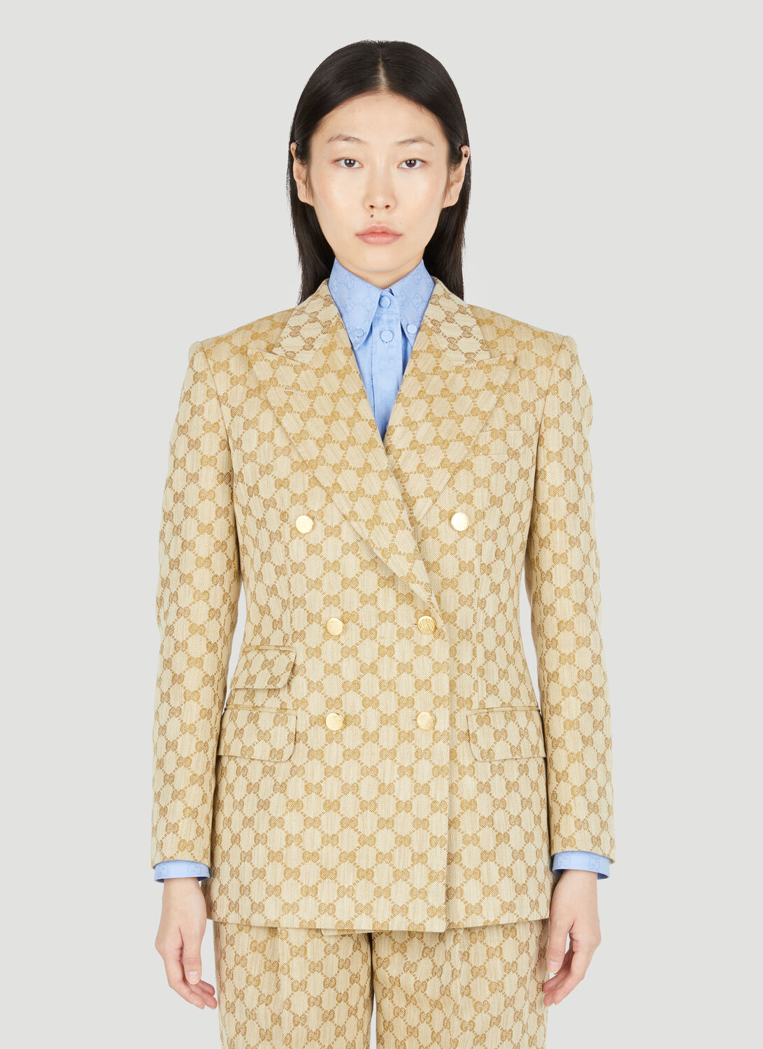 Gucci GG Monogram Double-Breasted Blazer - Neutrals