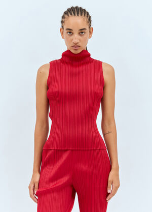 Pleats Please Issey Miyake High-Neck Pleated Top Red plp0257024