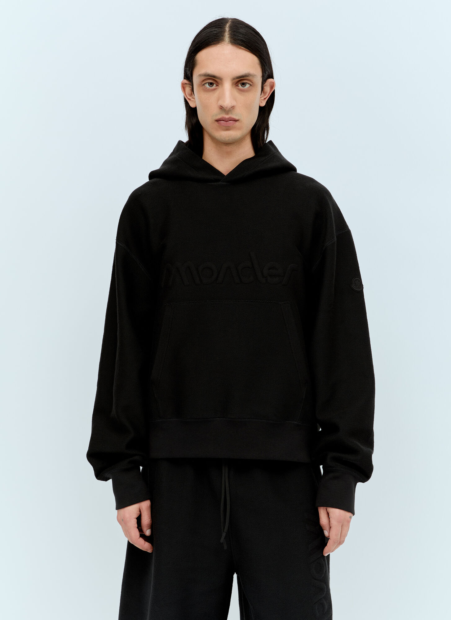 Shop Moncler Raised Logo Hooded Sweatshirt In Black