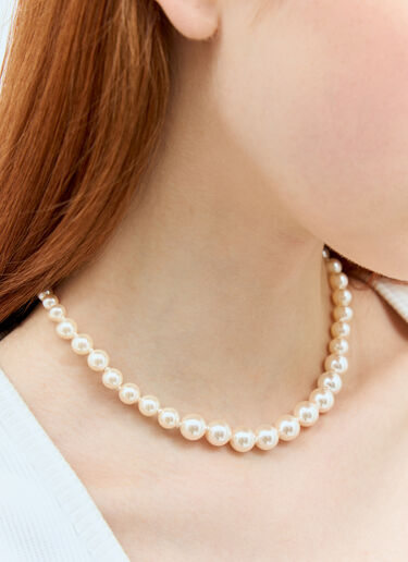 Miu Miu Leather And Glass Bead Necklace Cream miu0258045