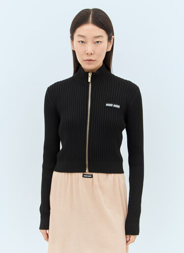 Miu Miu Wool Rib Cardigan Black miu0258001