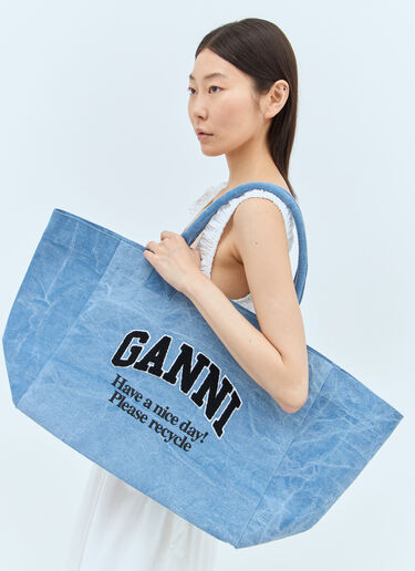 GANNI Logo Canvas Tote Bag Blue gan0257048