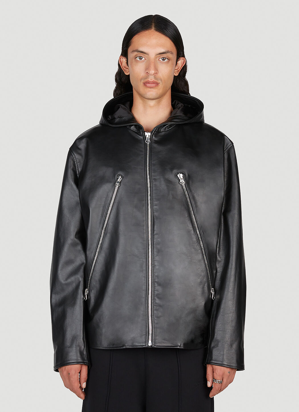 MM6 Maison Margiela Leather Hooded Jacket in Black | LN-CC®